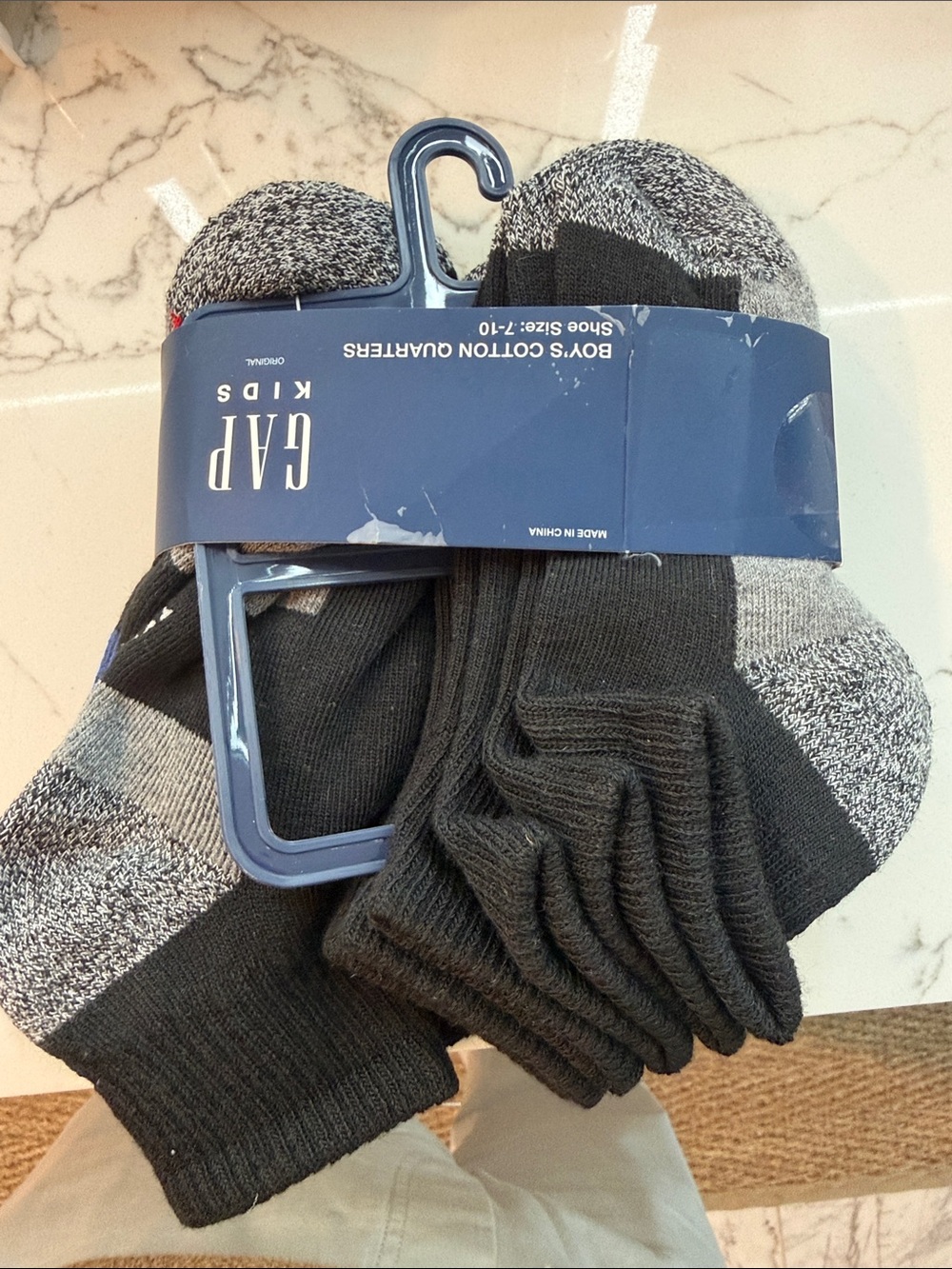 GAP Boys Black & Gray Athletic Cotton Quarter Socks - 6 Pack
